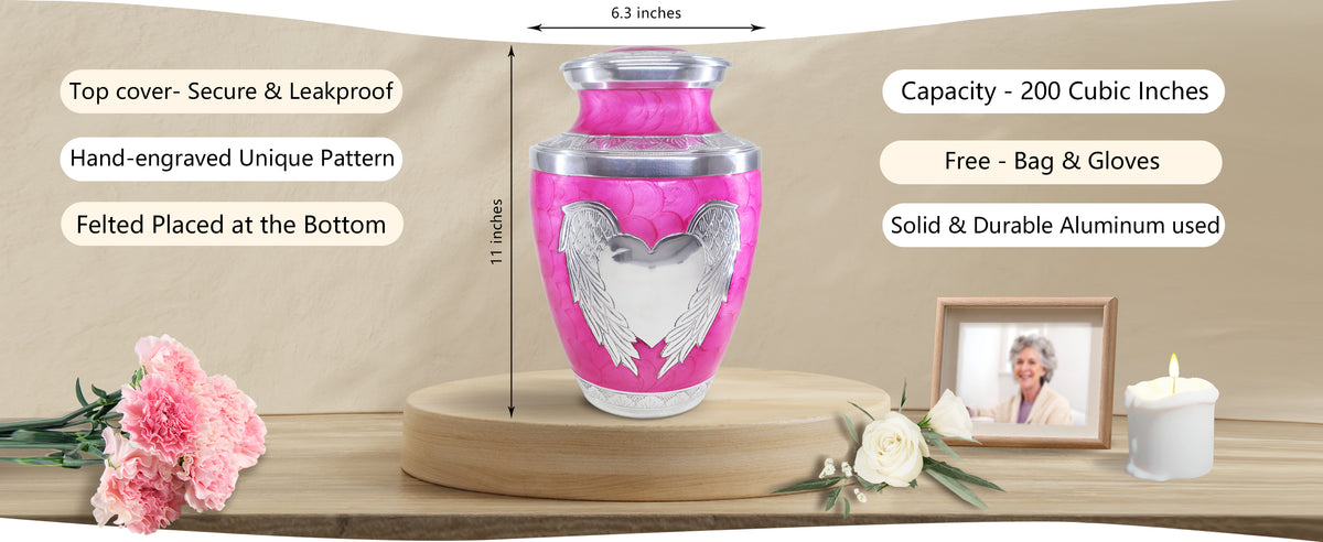 Heart Urn for Ashes – Angel Wings Adult Cremation Urn for Human Ashes in Black or Pink | MEILINXU — A Meaningful Memorial for Home or Niche