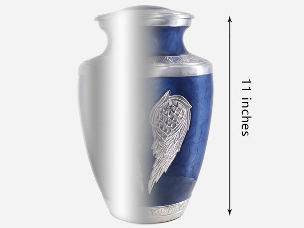 Urns with Angel Wings – Engraved Silver Large Adult Urns for Human Ashes, Blue or Purple | MEILINXU — Made with Care