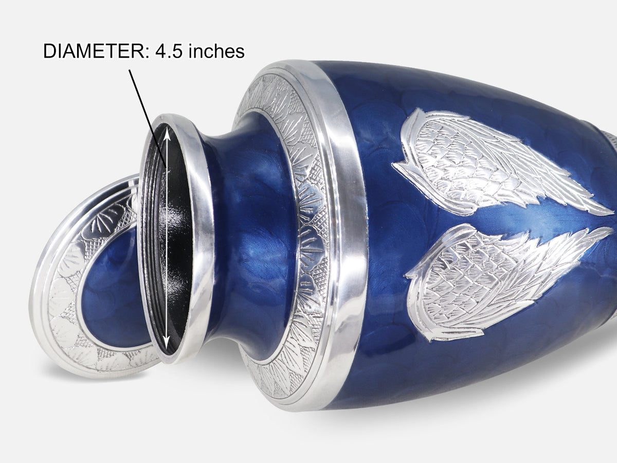 Urns with Angel Wings – Engraved Silver Large Adult Urns for Human Ashes, Blue or Purple | MEILINXU — A Personal Memorial
