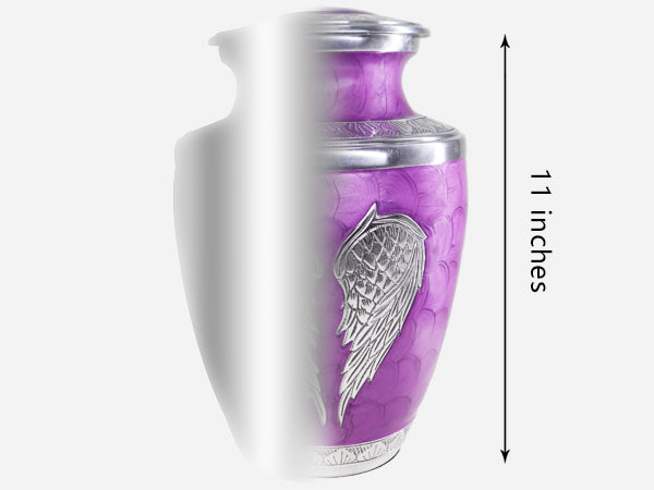 Urns with Angel Wings – Engraved Silver Large Adult Urns for Human Ashes, Blue or Purple | MEILINXU — Made with Care