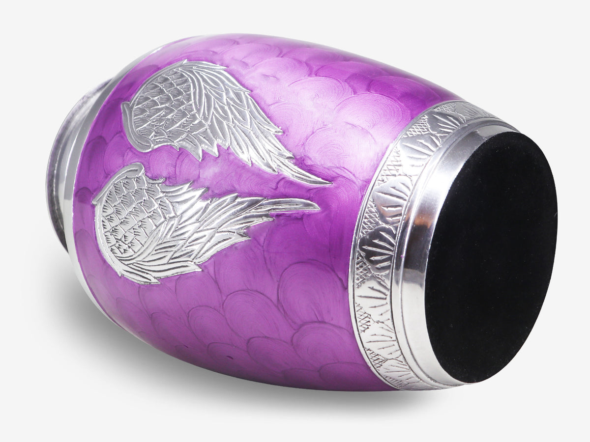 Urns with Angel Wings – Engraved Silver Large Adult Urns for Human Ashes, Blue or Purple | MEILINXU — Made for Lasting Remembrance