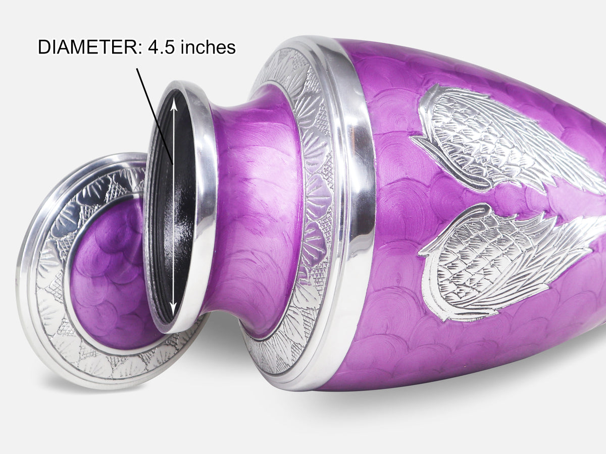 Urns with Angel Wings – Engraved Silver Large Adult Urns for Human Ashes, Blue or Purple | MEILINXU — A Personal Memorial