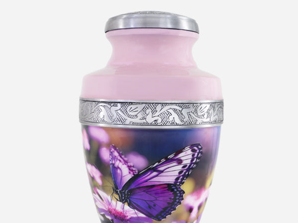 Purple Floral Urn for Ashes – Butterfly Large Adult & Tiny Keepsake for Human Ashes | MEILINXU — Distinctive Memorial Artwork