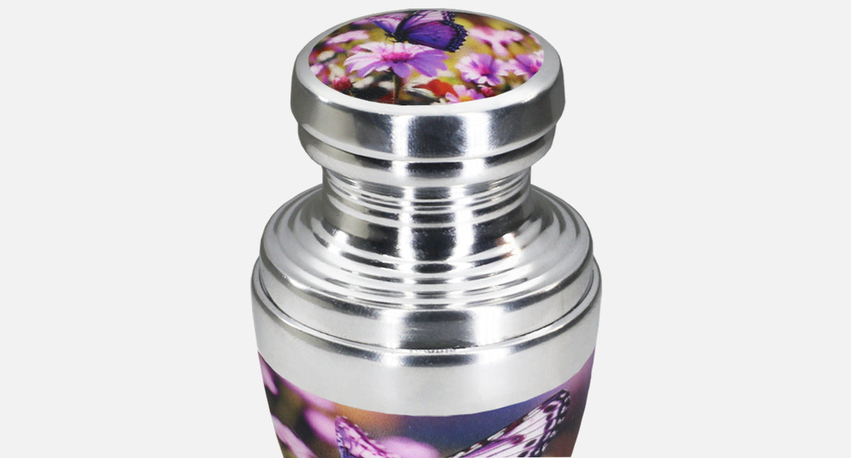 Purple Floral Urn for Ashes – Butterfly Large Adult & Tiny Keepsake for Human Ashes | MEILINXU — Distinctive Memorial Artwork