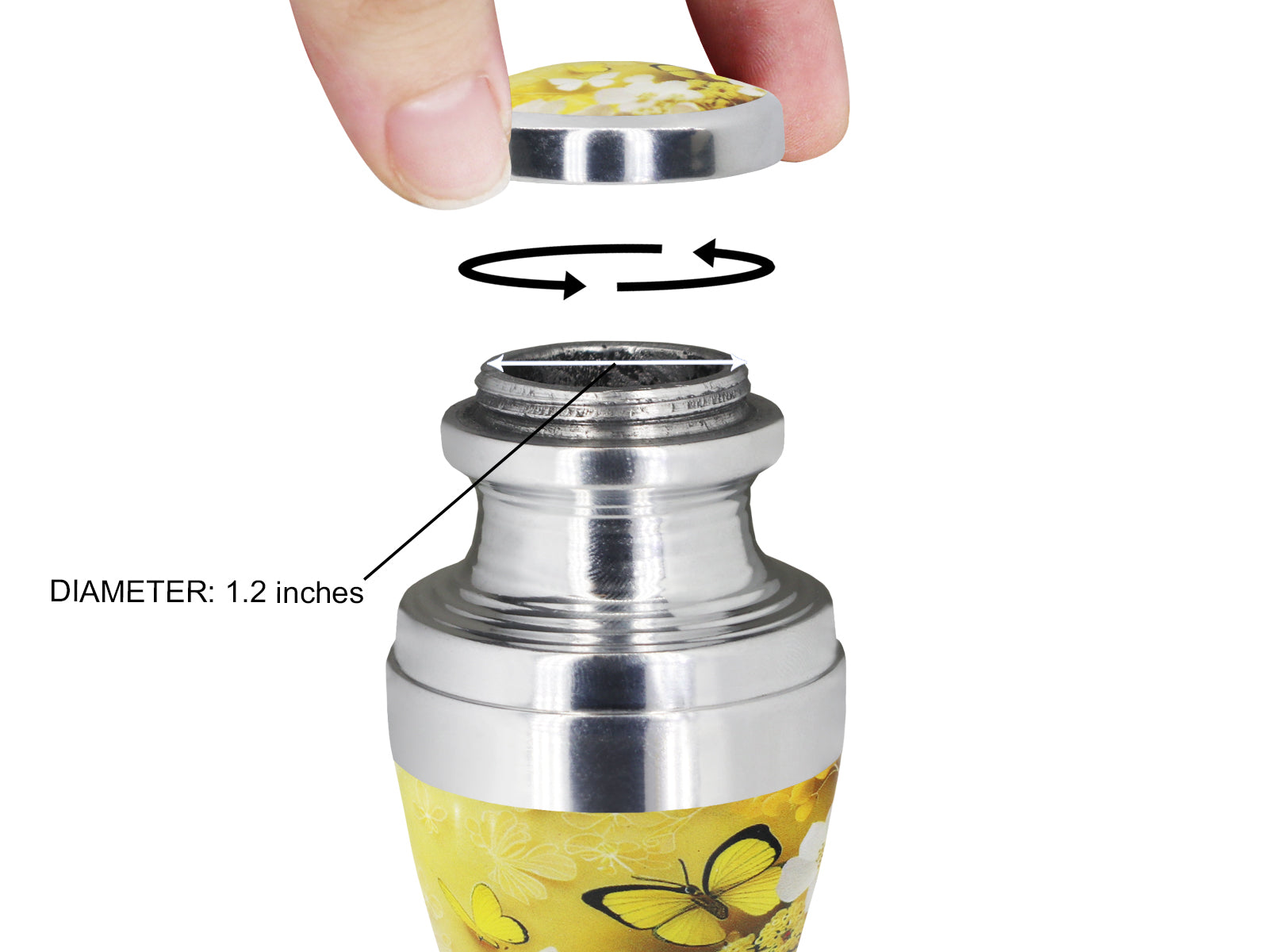 Yellow Urn with Butterflies & Flowers – Full Size Adult Urn and Small Keepsake Urn | MEILINXU — Made with Care
