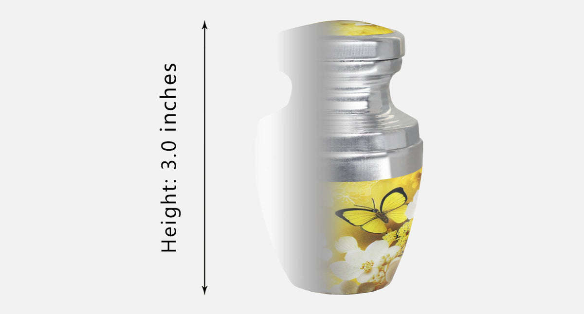 Yellow Urn with Butterflies & Flowers – Full Size Adult Urn and Small Keepsake Urn | MEILINXU — Secure and Considered Design