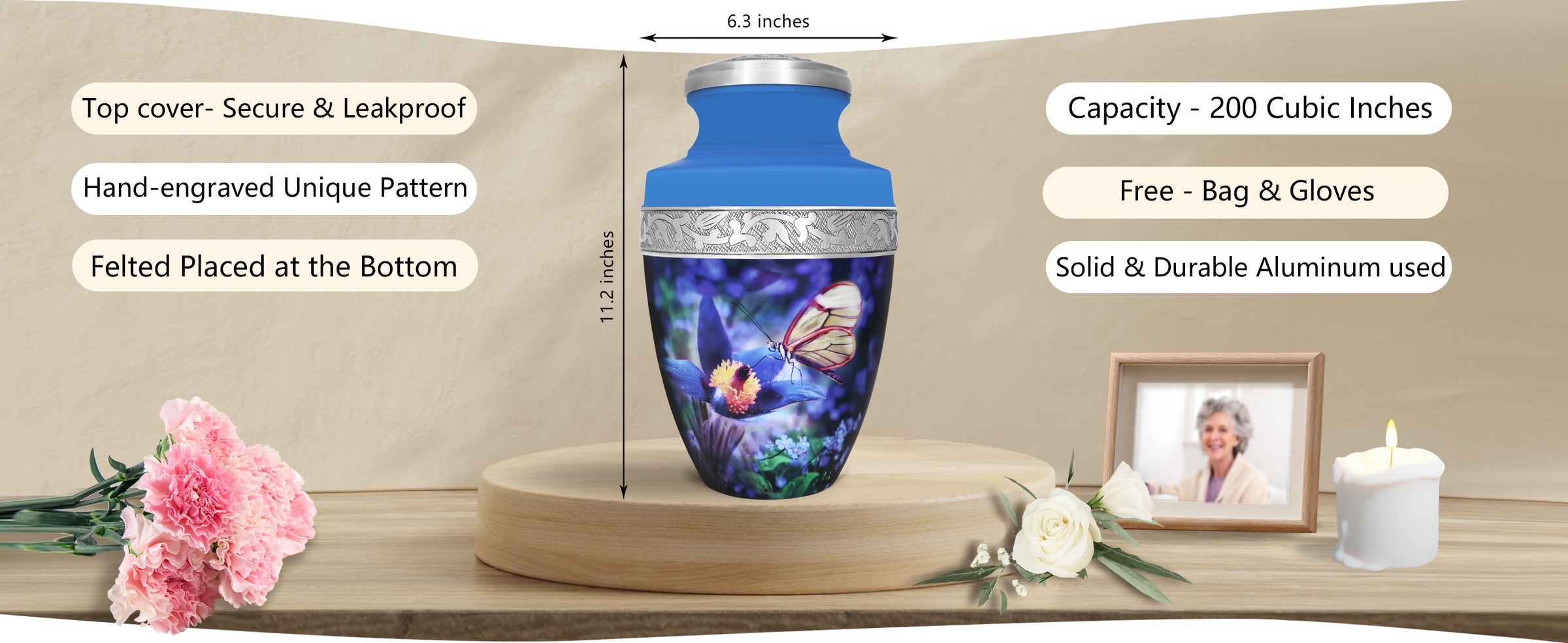 Blue Butterfly Floral Urn for Ashes – Large Adult and Mini Keepsake for Human Ashes | MEILINXU — A Meaningful Memorial for Home or Niche