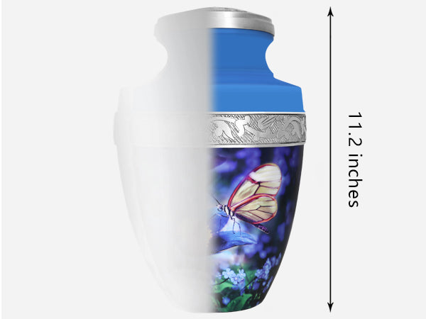 Blue Butterfly Floral Urn for Ashes – Large Adult and Mini Keepsake for Human Ashes | MEILINXU — Made with Care