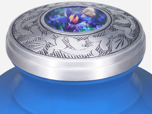 Blue Butterfly Floral Urn for Ashes – Large Adult and Mini Keepsake for Human Ashes | MEILINXU — Secure and Considered Design