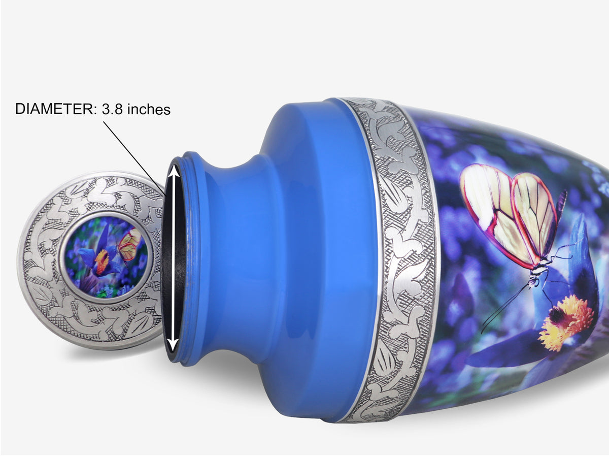 Blue Butterfly Floral Urn for Ashes – Large Adult and Mini Keepsake for Human Ashes | MEILINXU — A Personal Memorial