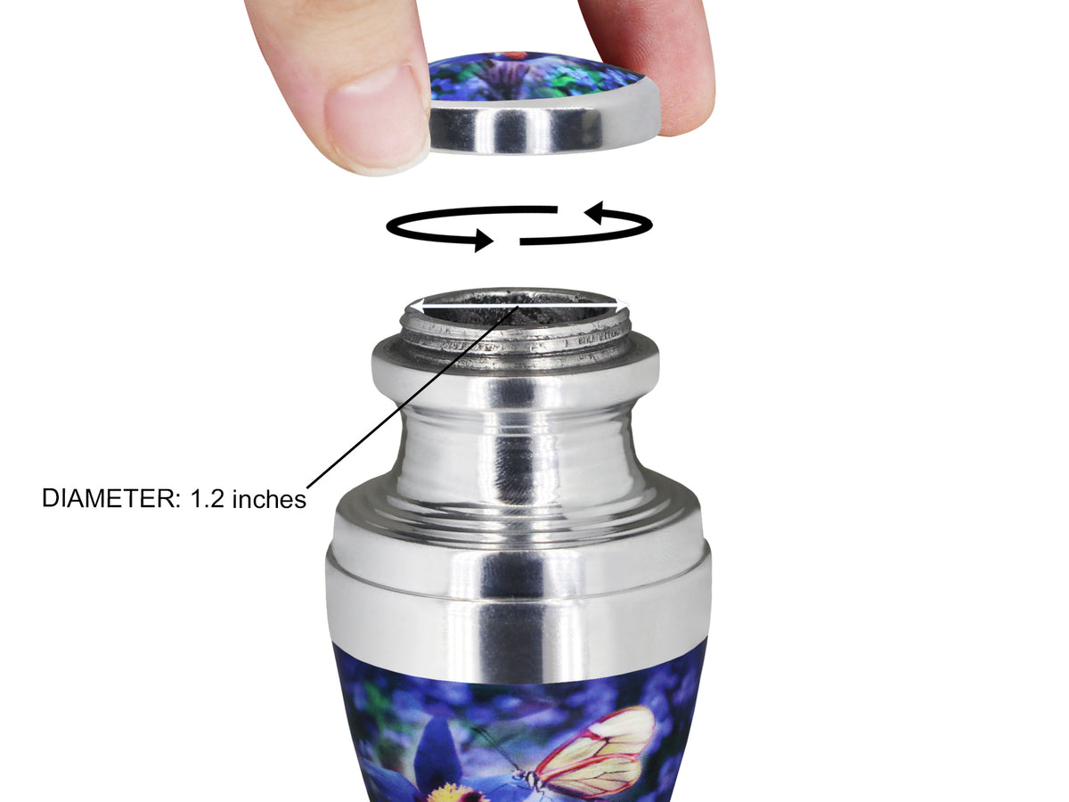 Blue Butterfly Floral Urn for Ashes – Large Adult and Mini Keepsake for Human Ashes | MEILINXU — Made with Care