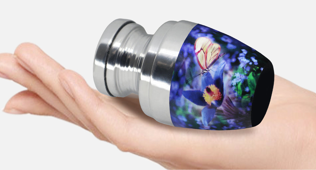 Blue Butterfly Floral Urn for Ashes – Large Adult and Mini Keepsake for Human Ashes | MEILINXU — Made for Lasting Remembrance