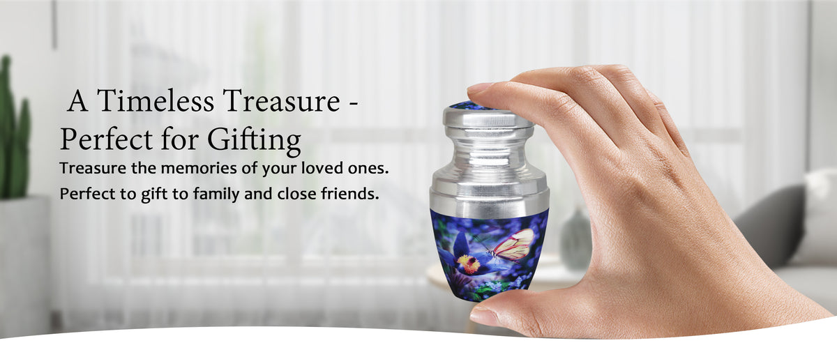 Blue Butterfly Floral Urn for Ashes – Large Adult and Mini Keepsake for Human Ashes | MEILINXU — A Personal Memorial