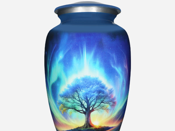 Northern Lights Urn – Blue Tree of Life Cremation Urns for Adults, Large Urn or Small Urn | MEILINXU — Distinctive Memorial Artwork