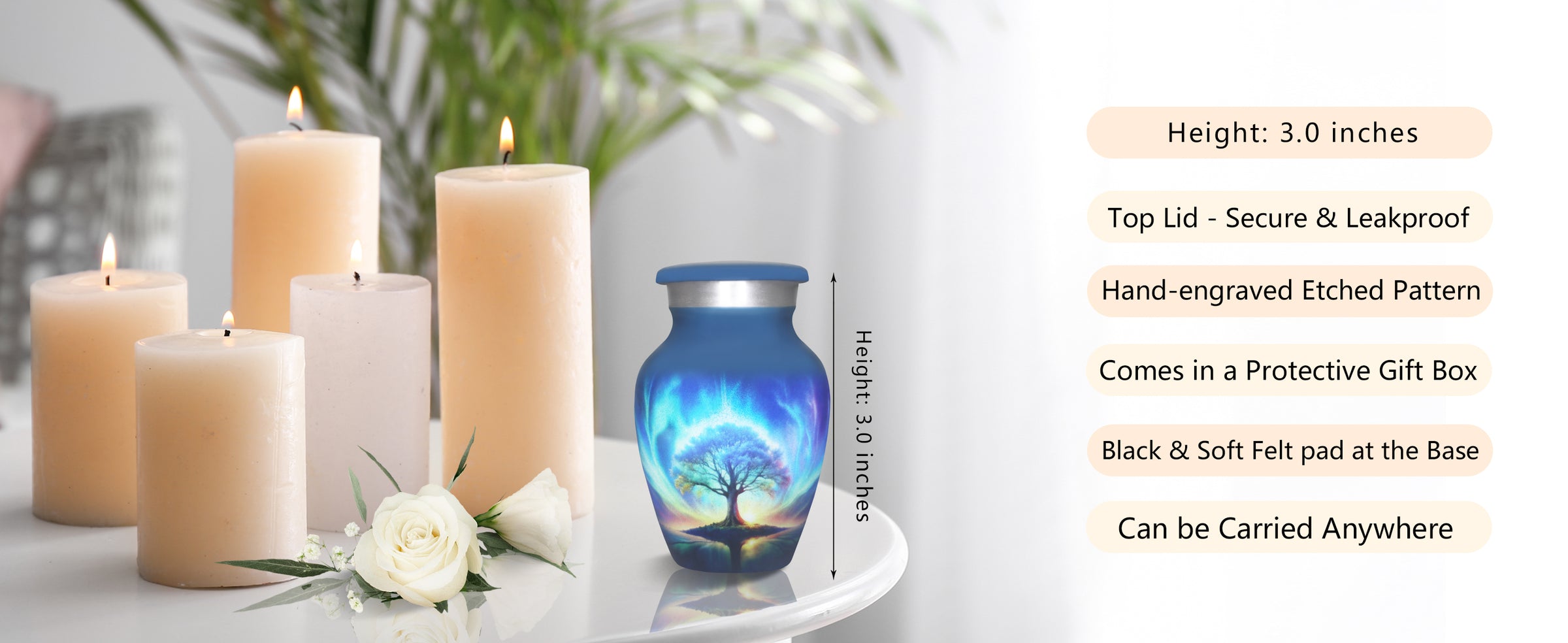 Northern Lights Urn – Blue Tree of Life Cremation Urns for Adults, Large Urn or Small Urn | MEILINXU — A Meaningful Memorial for Home or Niche