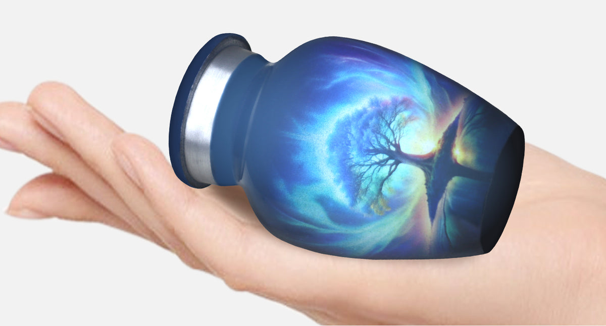 Northern Lights Urn – Blue Tree of Life Cremation Urns for Adults, Large Urn or Small Urn | MEILINXU — Made for Lasting Remembrance