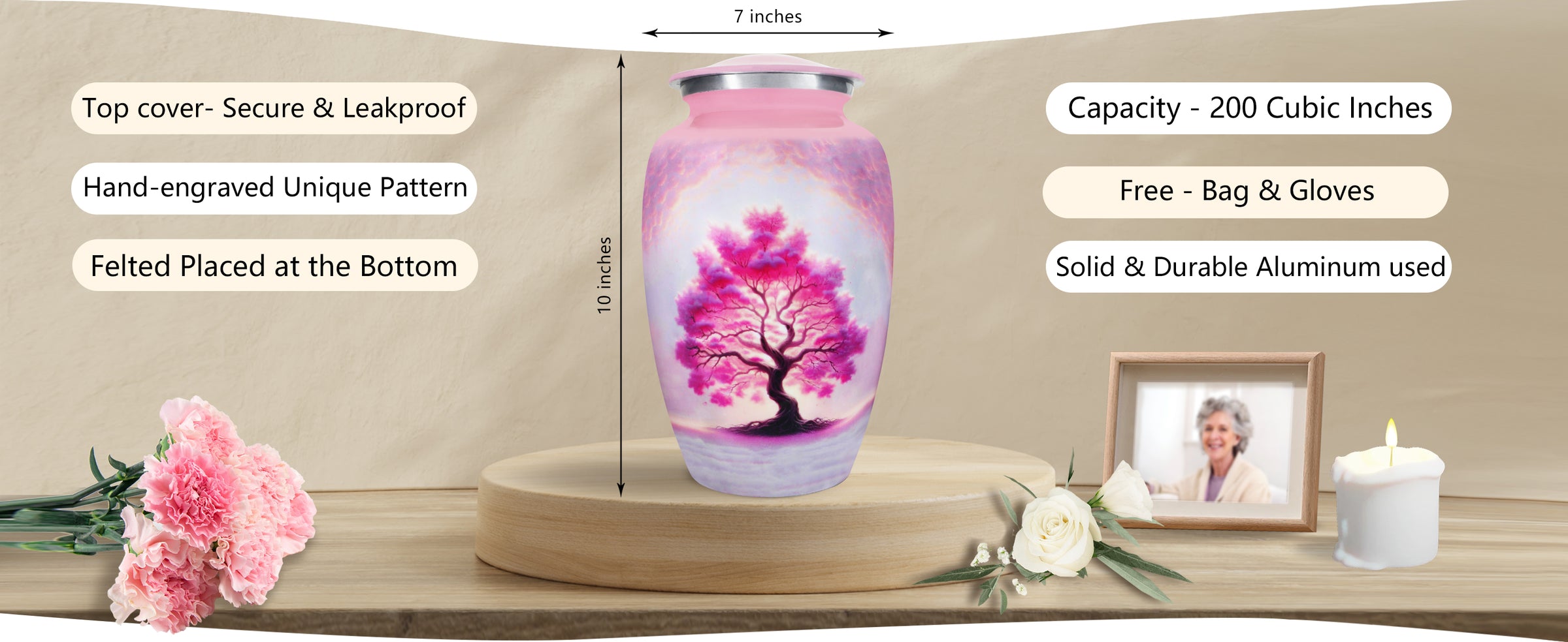 Pink Urn for Ashes – Tree of Life Cremation Urns for Adults, Large Adult Urn or Small Urn | MEILINXU — A Meaningful Memorial for Home or Niche
