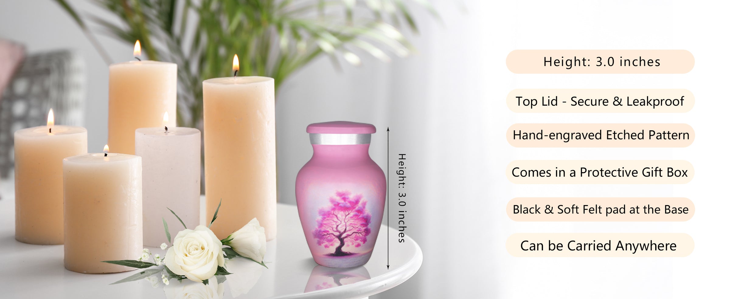 Pink Urn for Ashes – Tree of Life Cremation Urns for Adults, Large Adult Urn or Small Urn | MEILINXU — A Meaningful Memorial for Home or Niche