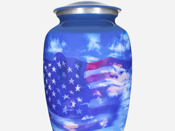 Patriotic Urns for Ashes – Blue American Flag Large Adult Cremation Urn for Human Ashes | MEILINXU — Distinctive Memorial Artwork