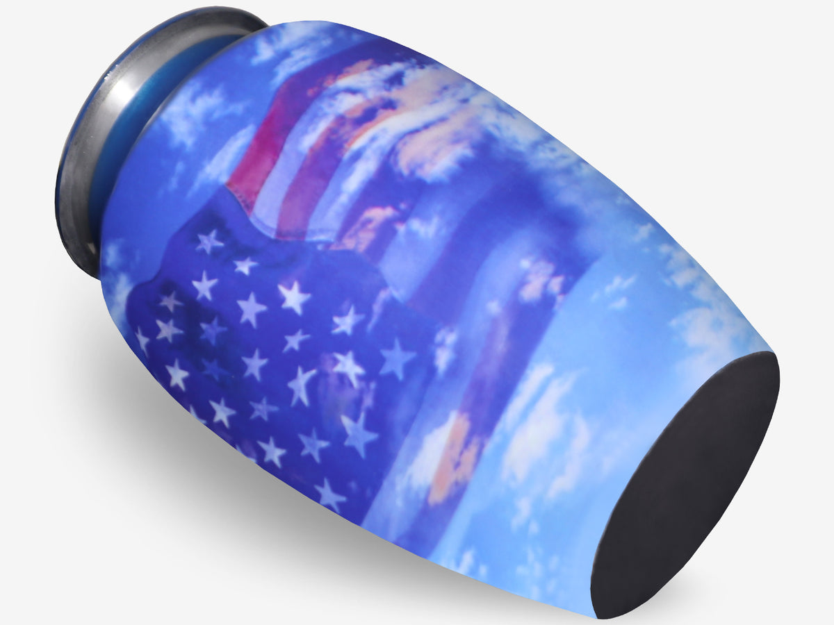 Patriotic Urns for Ashes – Blue American Flag Large Adult Cremation Urn for Human Ashes | MEILINXU — Made for Lasting Remembrance