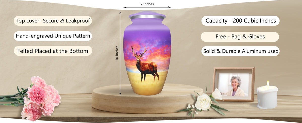 Deer Urn for Ashes – Purple Wildlife Cremation Urns for Adults, Large Urn for Human Ashes | MEILINXU — A Meaningful Memorial for Home or Niche