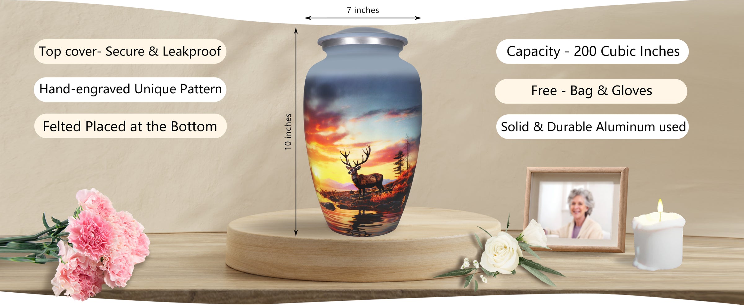 Gray Deer Urn for Ashes – Woodland Cremation Urns for Adults, Large Urn for Human Ashes | MEILINXU — A Meaningful Memorial for Home or Niche