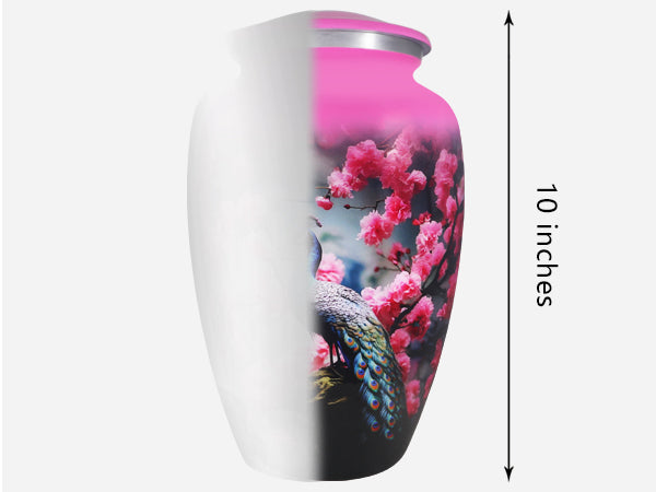 Peacock Urn for Ashes – Pink Floral Cremation Urns for Adults, Large Urn for Human Ashes | MEILINXU — Made with Care