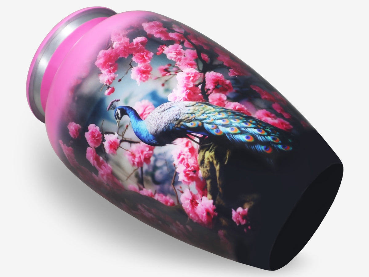 Peacock Urn for Ashes – Pink Floral Cremation Urns for Adults, Large Urn for Human Ashes | MEILINXU — Made for Lasting Remembrance