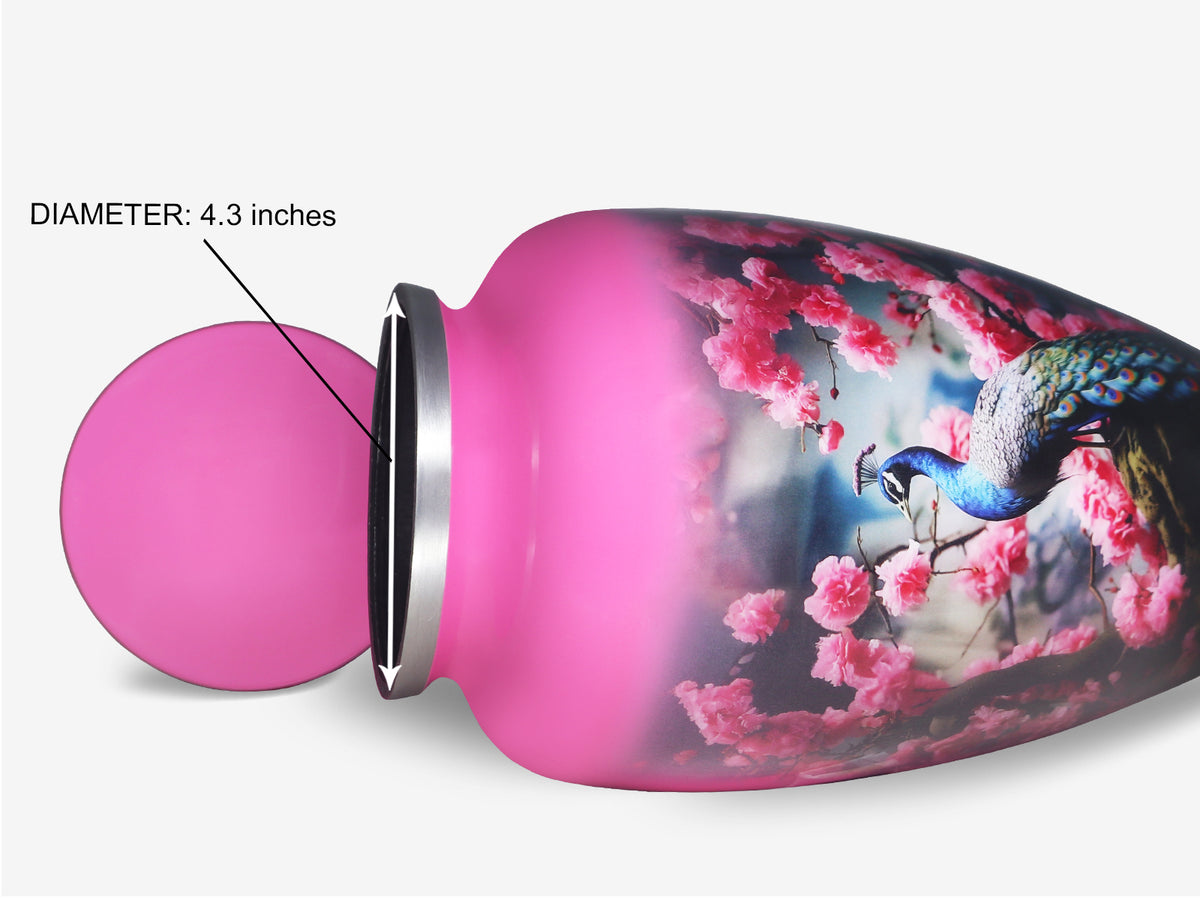 Peacock Urn for Ashes – Pink Floral Cremation Urns for Adults, Large Urn for Human Ashes | MEILINXU — A Personal Memorial