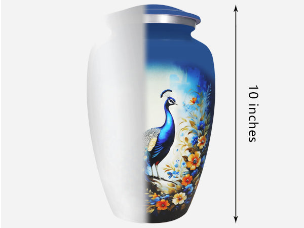 Blue Peacock Urn for Ashes – Floral Cremation Urns for Adults, Large Urn for Human Ashes | MEILINXU — Made with Care