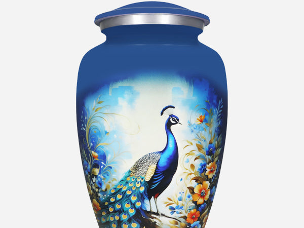 Blue Peacock Urn for Ashes – Floral Cremation Urns for Adults, Large Urn for Human Ashes | MEILINXU — Distinctive Memorial Artwork