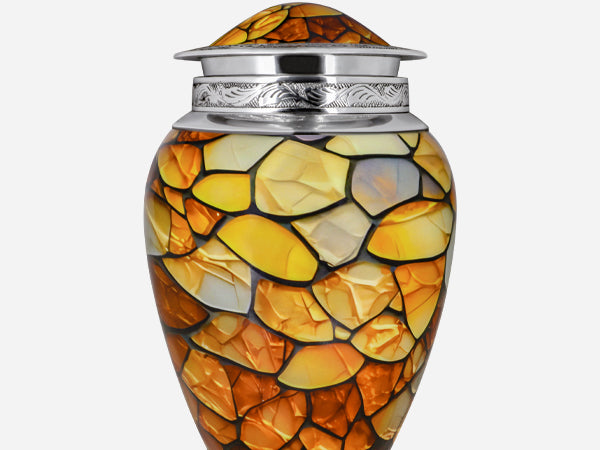 Unique Urns for Adults – Yellow Amber Gemstone Full Size Aluminum Urn for Human Ashes | MEILINXU — Distinctive Memorial Artwork