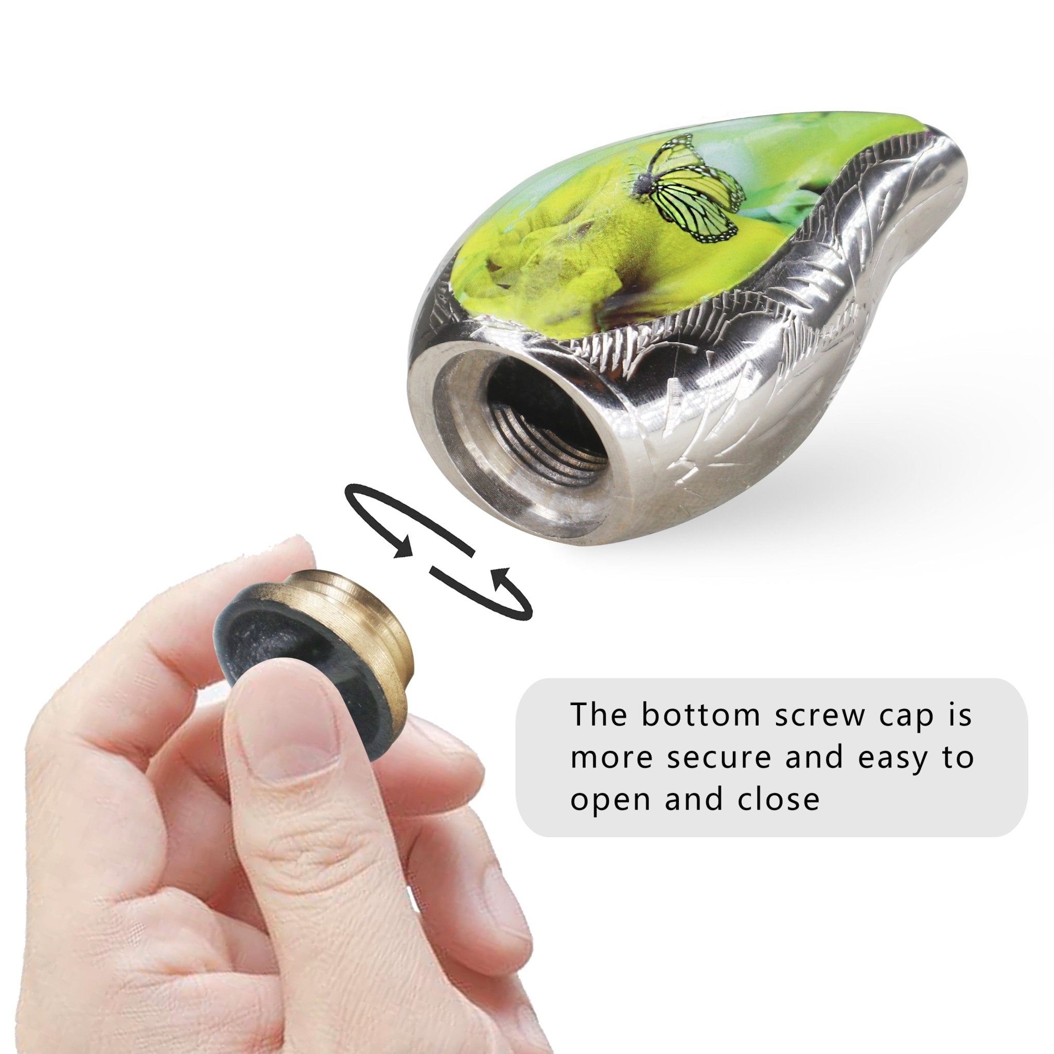 M MEILINXU Butterfly & Flower Urn, Cremation Urns for Human Ashes - Display at Home or Niche, Engraved Aluminum Tear Drop Urn for Ashes Adult Female & Male