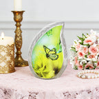 M MEILINXU Butterfly & Flower Urn, Cremation Urns for Human Ashes - Display at Home or Niche, Engraved Aluminum Tear Drop Urn for Ashes Adult Female & Male