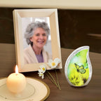 M MEILINXU Butterfly & Flower Urn, Cremation Urns for Human Ashes - Display at Home or Niche, Engraved Aluminum Tear Drop Urn for Ashes Adult Female & Male