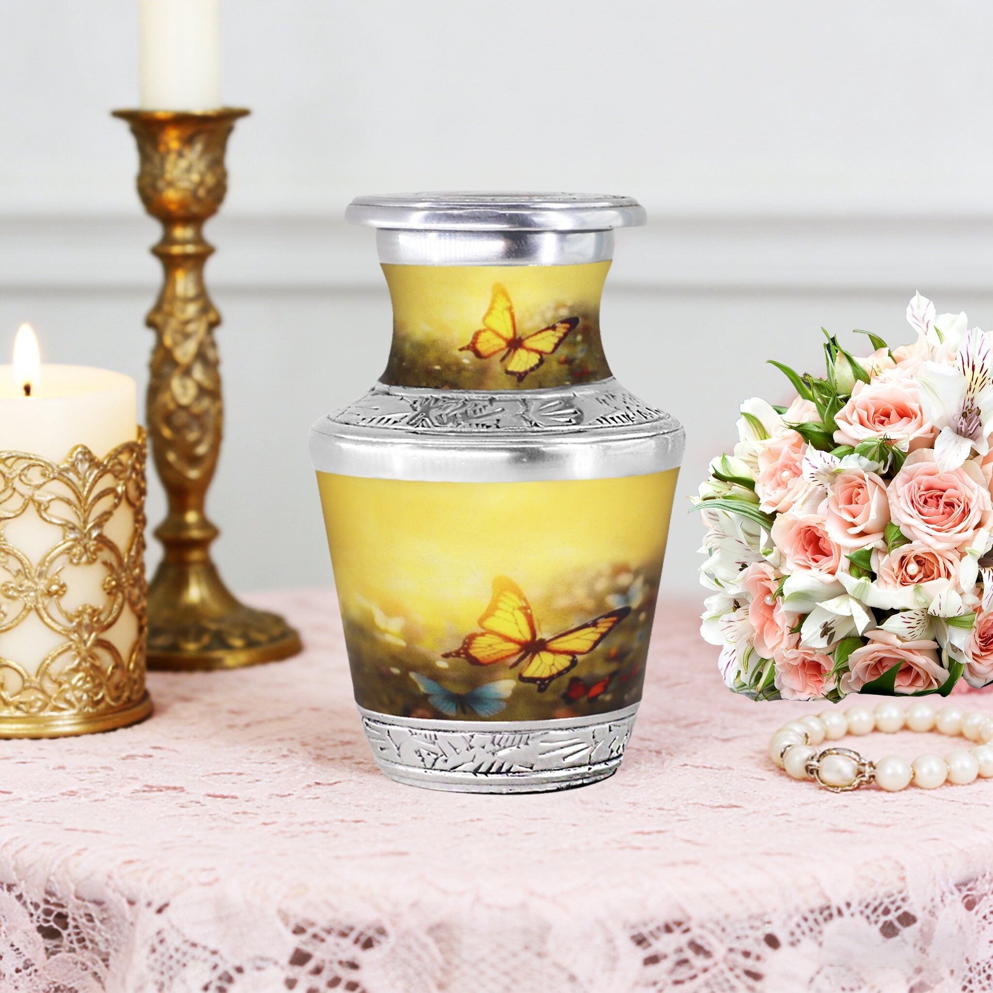 Butterfly Urns for Ashes – Large Butterfly Urn with Floral Engraving for Adults | MEILINXU