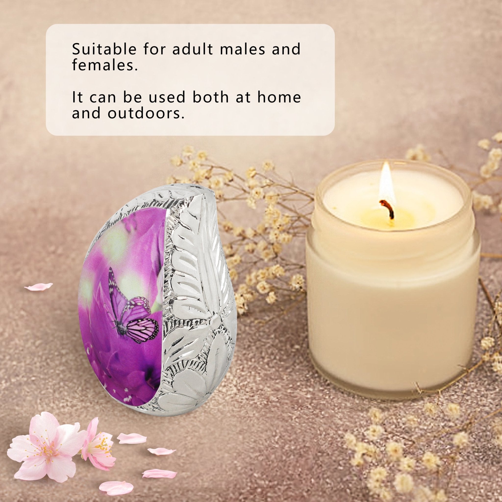 M MEILINXU Butterfly & Flower Urn, Cremation Urns for Human Ashes - Display at Home or Niche, Engraved Aluminum Tear Drop Urn for Ashes Adult Female & Male