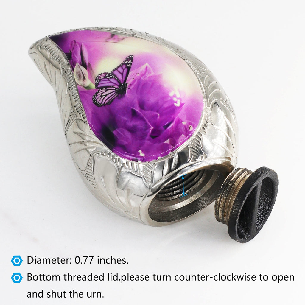 M MEILINXU Butterfly & Flower Urn, Cremation Urns for Human Ashes - Display at Home or Niche, Engraved Aluminum Tear Drop Urn for Ashes Adult Female & Male