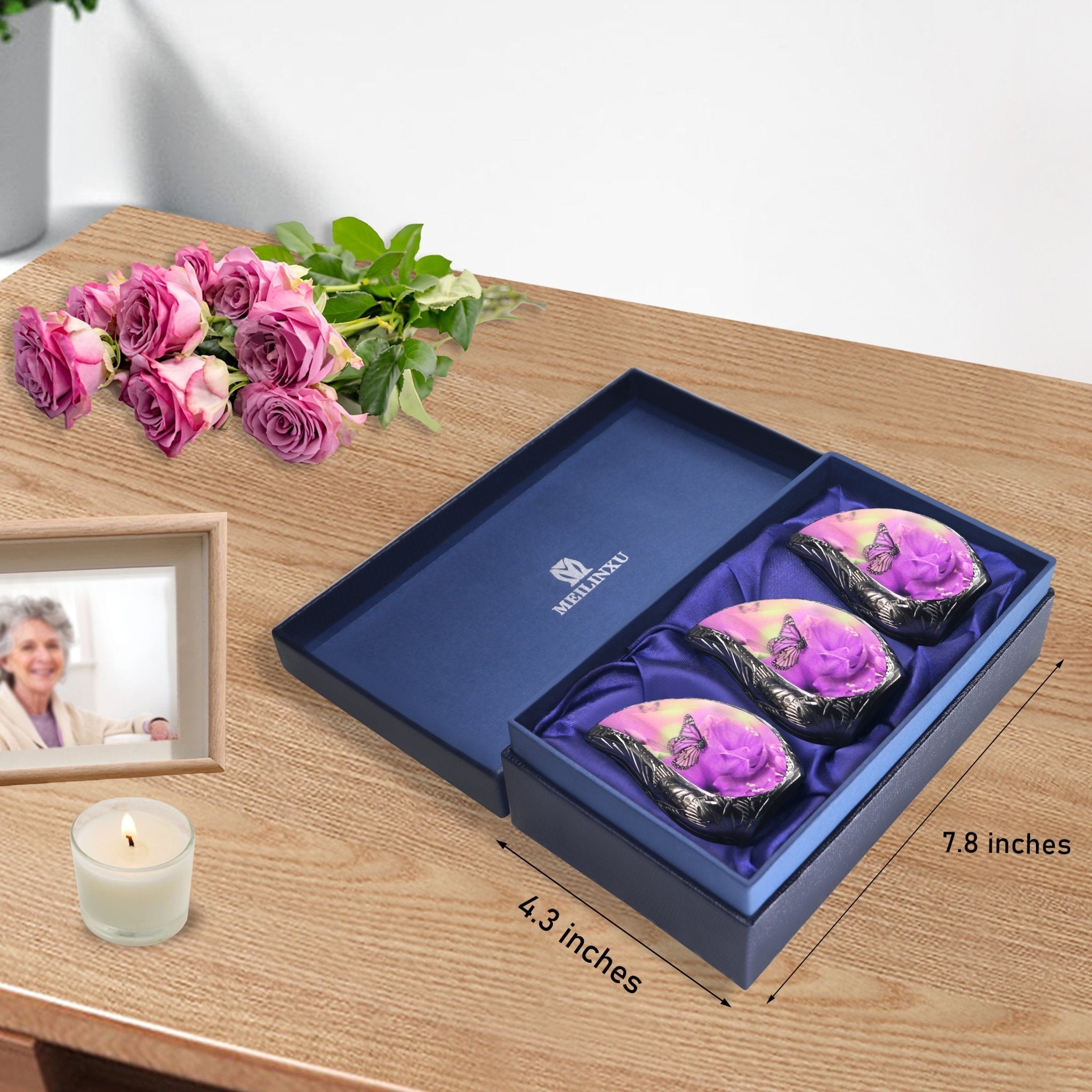 M MEILINXU Butterfly & Flower Urn, Cremation Urns for Human Ashes - Display at Home or Niche, Engraved Aluminum Tear Drop Urn for Ashes Adult Female & Male