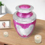 Charming pink filigree angel & heart urns for cremated remains for best friend, tabletop memorial decor